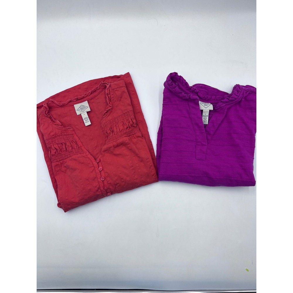 St Johns Bay Womens Sleeveless Henley Blouse Bundle Cotton Large 2pk